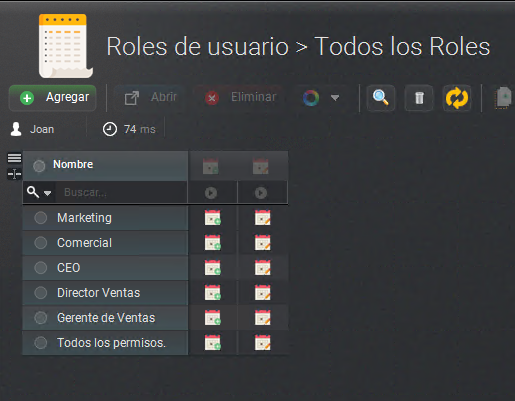 Listado de roles Dinaup