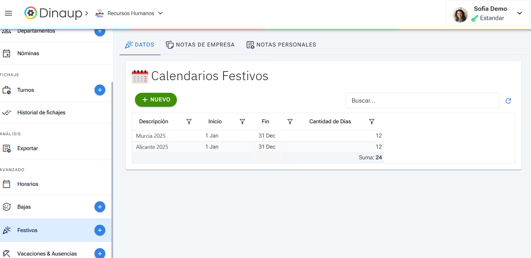 Calendarios festivos